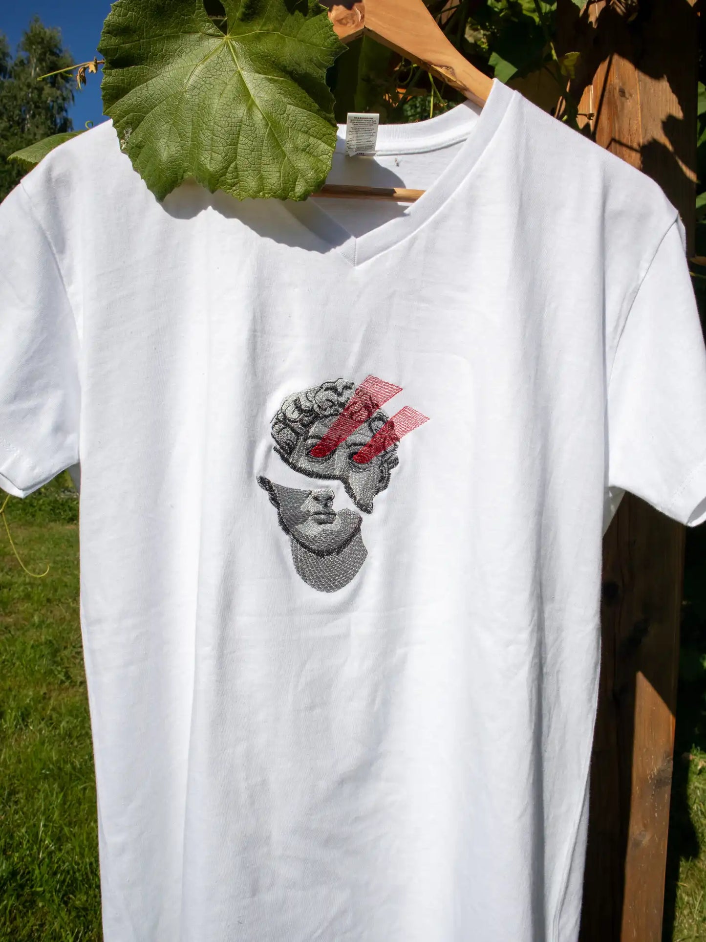 Haft głowy Davida z czerwonymi laserowymi oczami - Michał Anioł